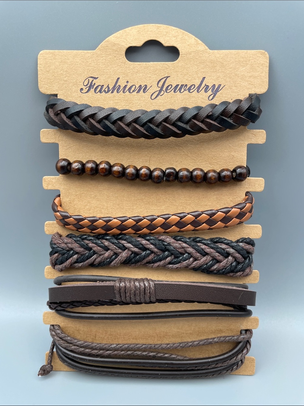 Fashion Jewelry Men's Brown & Black Braided Bracelet Set- OS